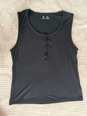 Sundry Black Ribbed Henley Tank Top